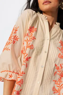 Blouse à broderies fluo Femme — photo 5