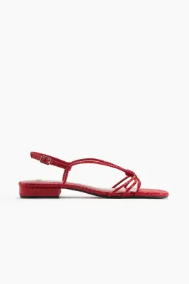 Sandales à brides fines - Rouge/motif peau de serpent — photo 2