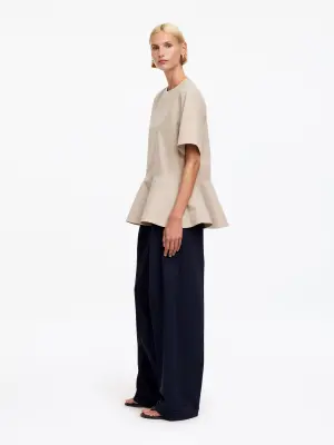 T-shirt péplum en coton pima - Beige — photo 2