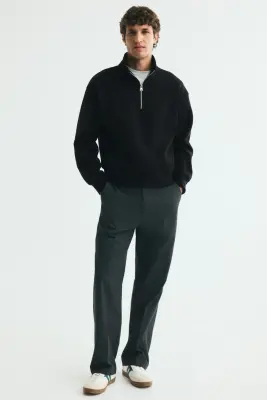 Sweat Relaxed Fit avec col zippé - Noir — photo 2