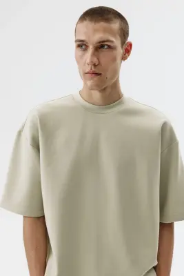 T-shirt Oversized Fit en scuba - Vert ancien clair — photo 2