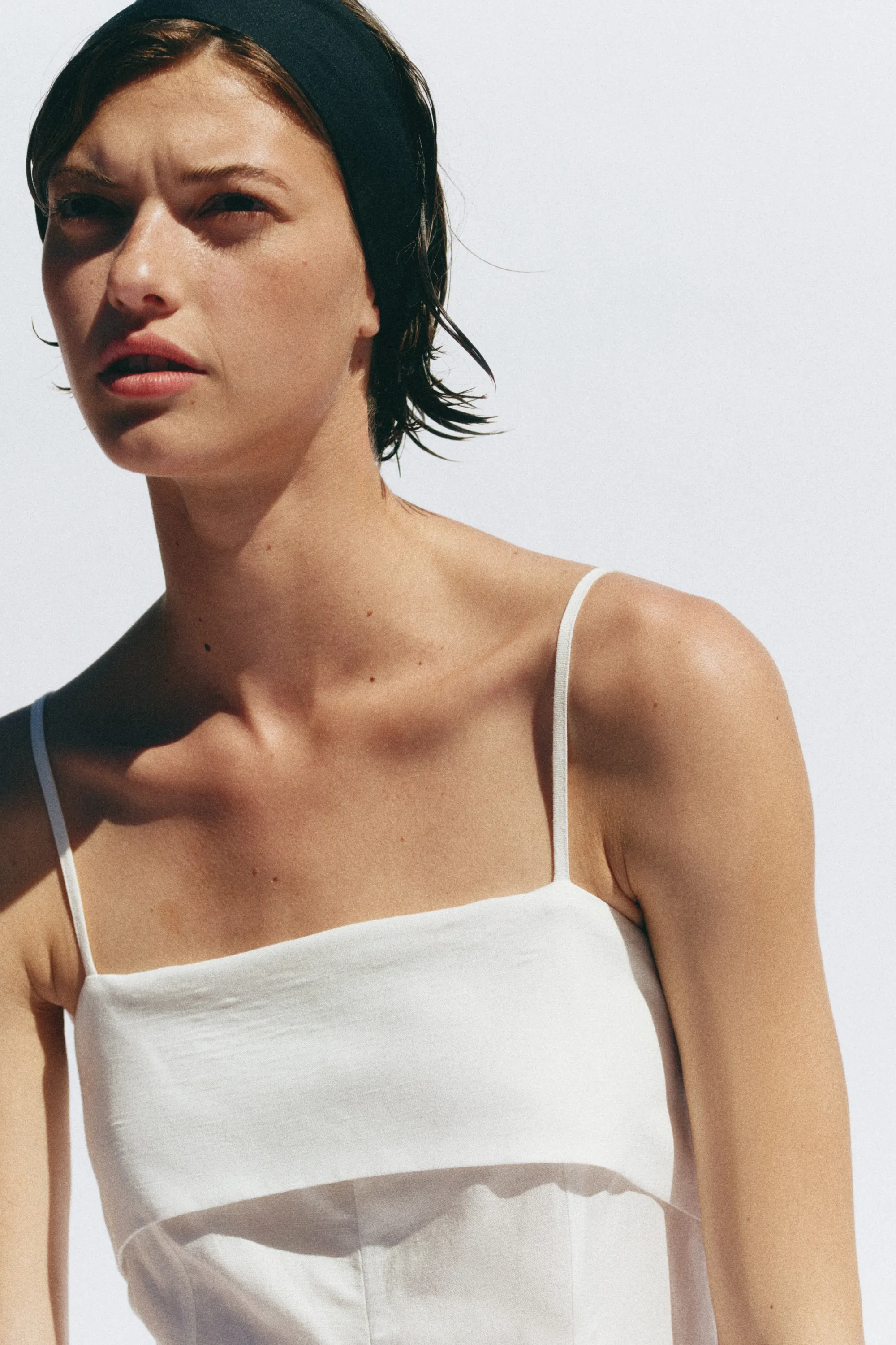 Robe à bretelles fines en lin mélangé - Blanc