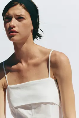 Robe à bretelles fines en lin mélangé - Blanc — photo 1