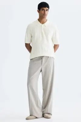 Regular Fit Textured-knit polo shirt - Crème — photo 2
