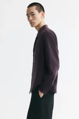 Chemise Relaxed Fit avec col cubain - Violet foncé — photo 4