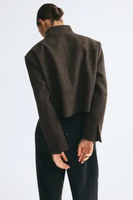 Blazer en tweed de laine mélangée - Taupe foncé — photo 4
