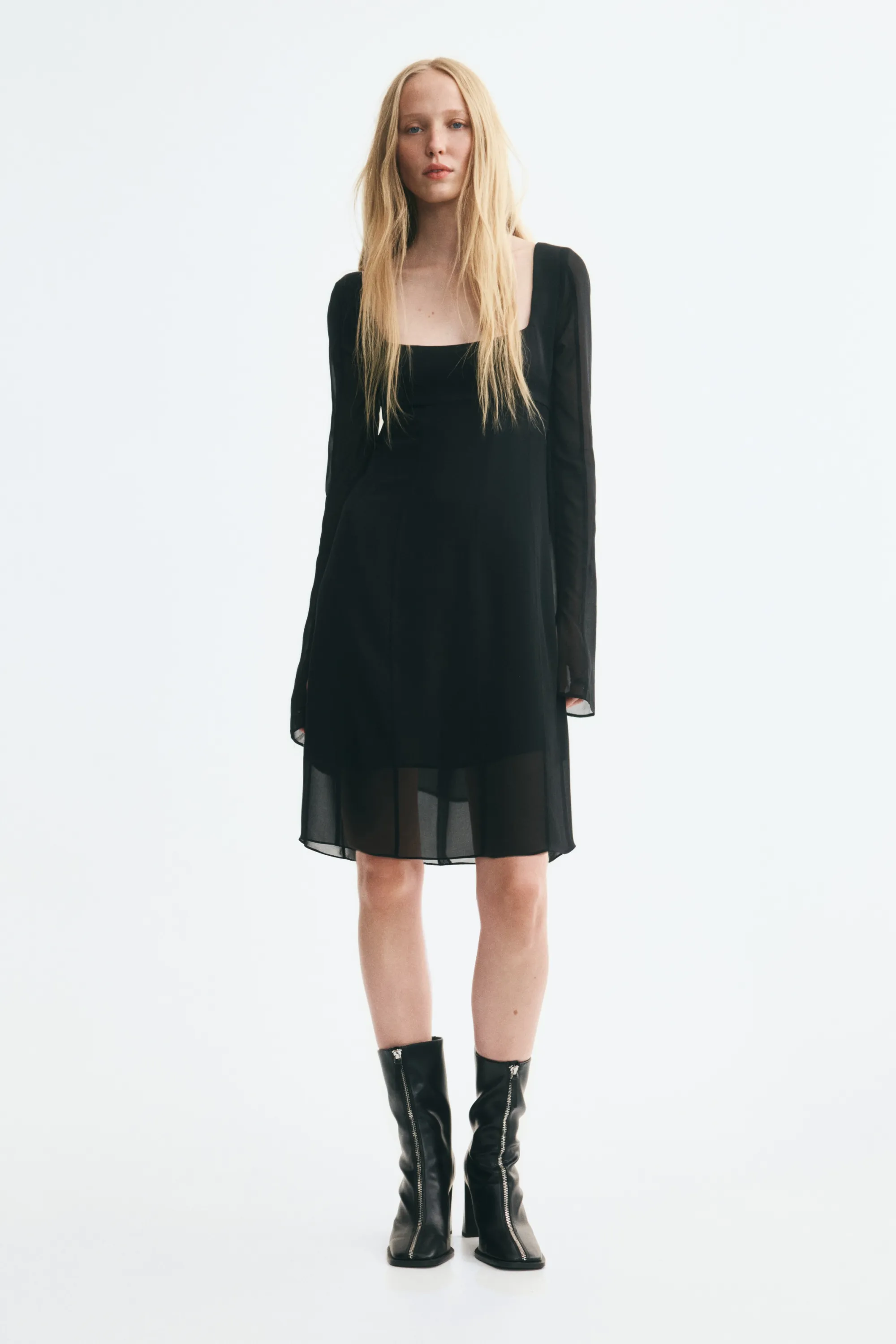 Robe ajustée en mousseline - Noir
