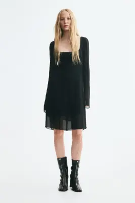 Robe ajustée en mousseline - Noir — photo 1