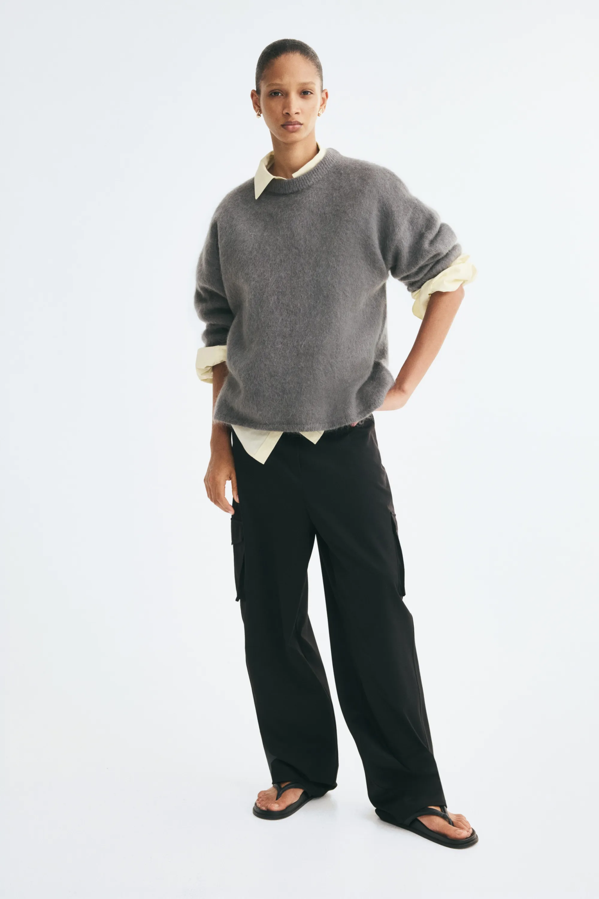 Pull oversize en mohair mélangé - Gris ancien foncé