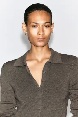 CHEMISE EN LAINE MÉRINOS SANS COUTURES - BRUN CLAIR CHINÉ — photo 3