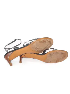 Sandales à talon bas et bride cheville en cuir bleu marine Prix boutique 600€ Taille 37 — photo 4