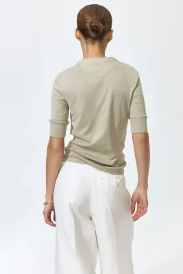 Top en coton pima avec col tunisien - Beige — photo 1