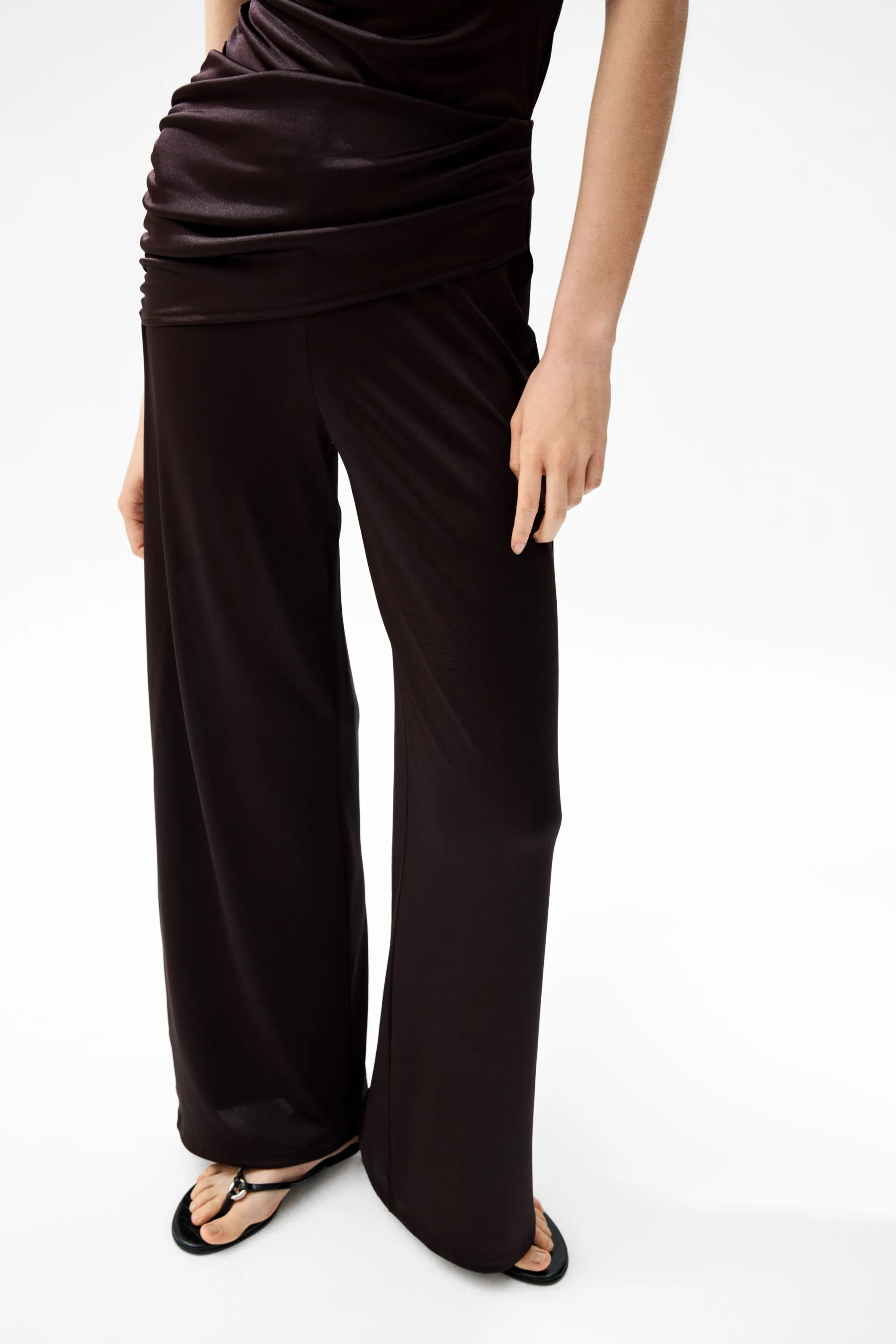 Pantalon large avec détail superposé - Marron foncé