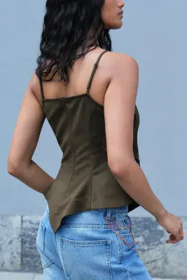 Top à bretelles fines avec dentelle - Vert foncé — photo 2