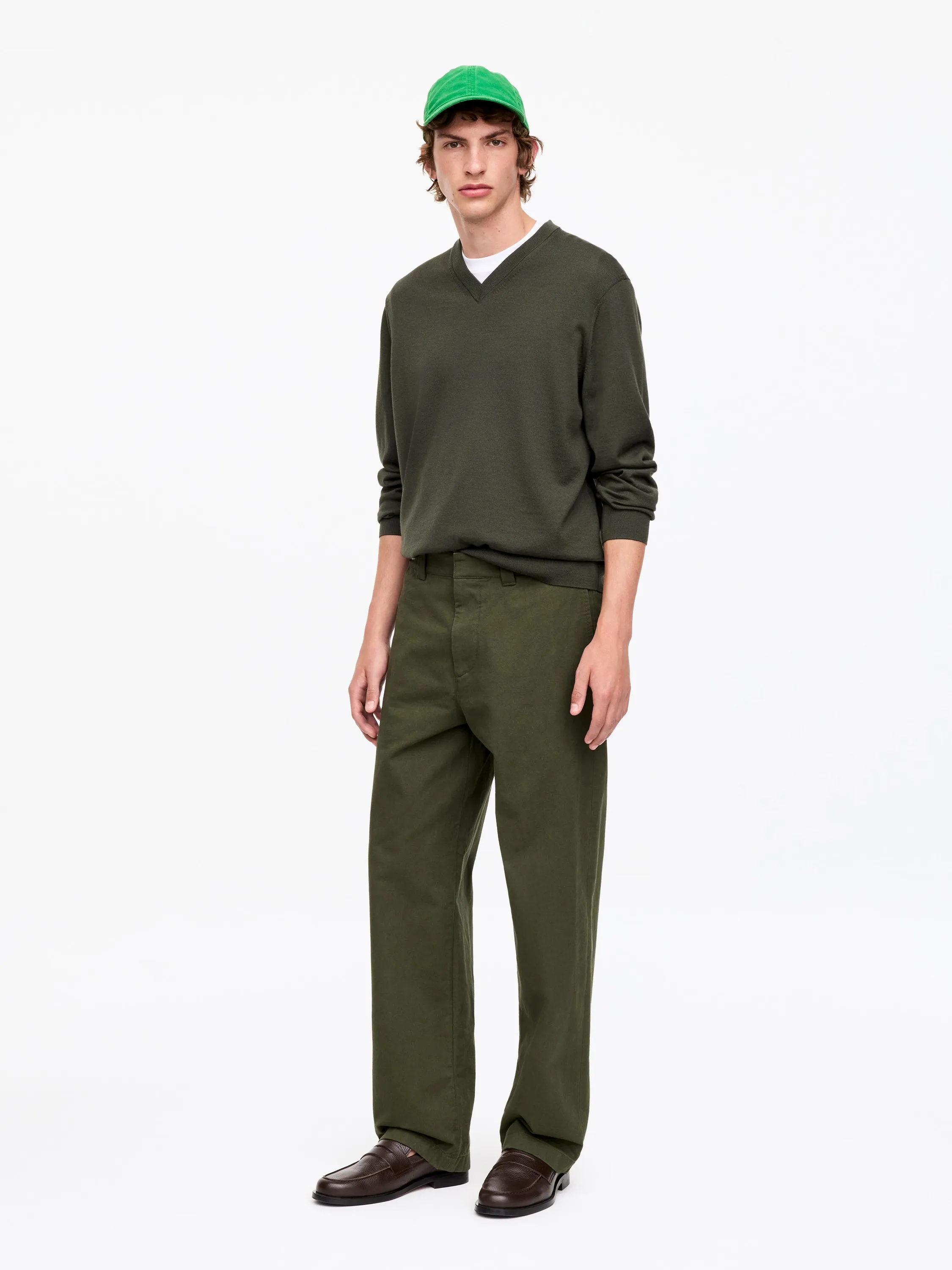 Pantalon chino large de style utilitaire - Vert kaki