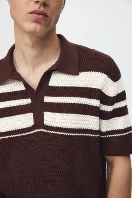 Polo Regular Fit en maille pointelle - Marron foncé — photo 1