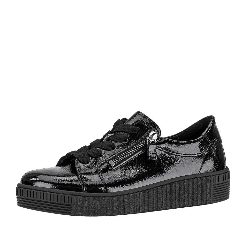Baskets Gabor 6010.02.004 Noires - Cuir Verni Zip Talon Compensé Grande Pointure Femme