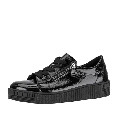 Baskets Gabor 6010.02.004 Noires - Cuir Verni Zip Talon Compensé Grande Pointure Femme — photo 1