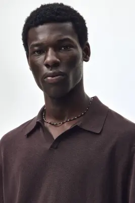 Polo Regular Fit en soie mélangée - Marron foncé — photo 2