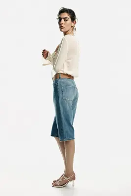 Short Bermuda en denim avec ceinture - Bleu denim — photo 4