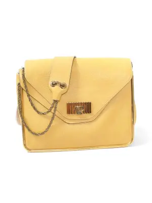 Sac Sally moyen modèle en cuir grainé jaune citron et chaîne dorée NEUF Prix boutique 1710€ — photo 3