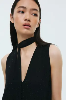 Robe ornementée en mousseline - Noir — photo 2