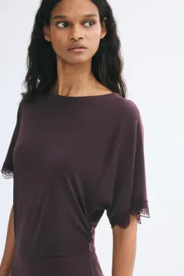 Robe en jersey avec dentelle - Violet foncé — photo 1