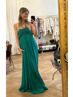Robe de soirée longue en soie vert émeraude Px boutique 1600€ Taille 36 — photo 2