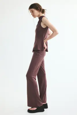 Pantalon évasé en modal mélangé - Marron foncé — photo 2