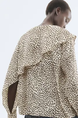 Blouse avec détail façon cape - Crème/imprimé guépard — photo 1