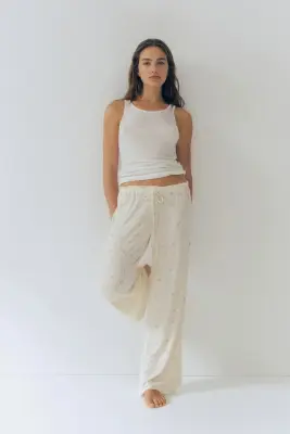 Pantalon de pyjama en pointelle - Crème/fleuri — photo 1