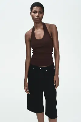 Top dos nu en coton - Marron foncé — photo 1