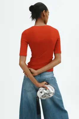 Top en coton pima avec encolure dégagée - Rouge — photo 2
