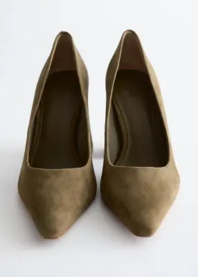 Escarpins en cuir à talons épais - Vert kaki — photo 3
