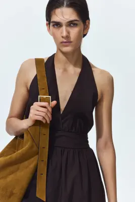 Robe dos nu en coton - Marron foncé — photo 2