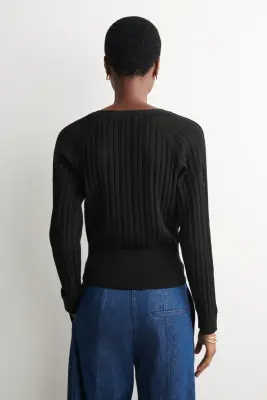 CARDIGAN EN MAILLE DE COTON POINTELLE - NOIR — photo 4