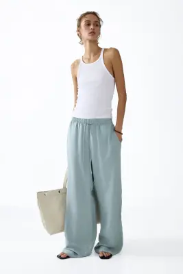 Pantalon en lin mélangé - Turquoise clair — photo 1