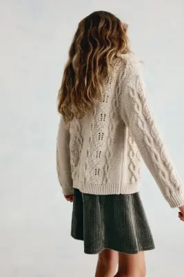 Gilet en maille fantaisie de coton - Beige — photo 3