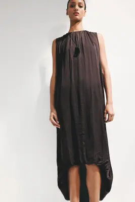 Robe drapée avec base à effet boule - Marron foncé — photo 3