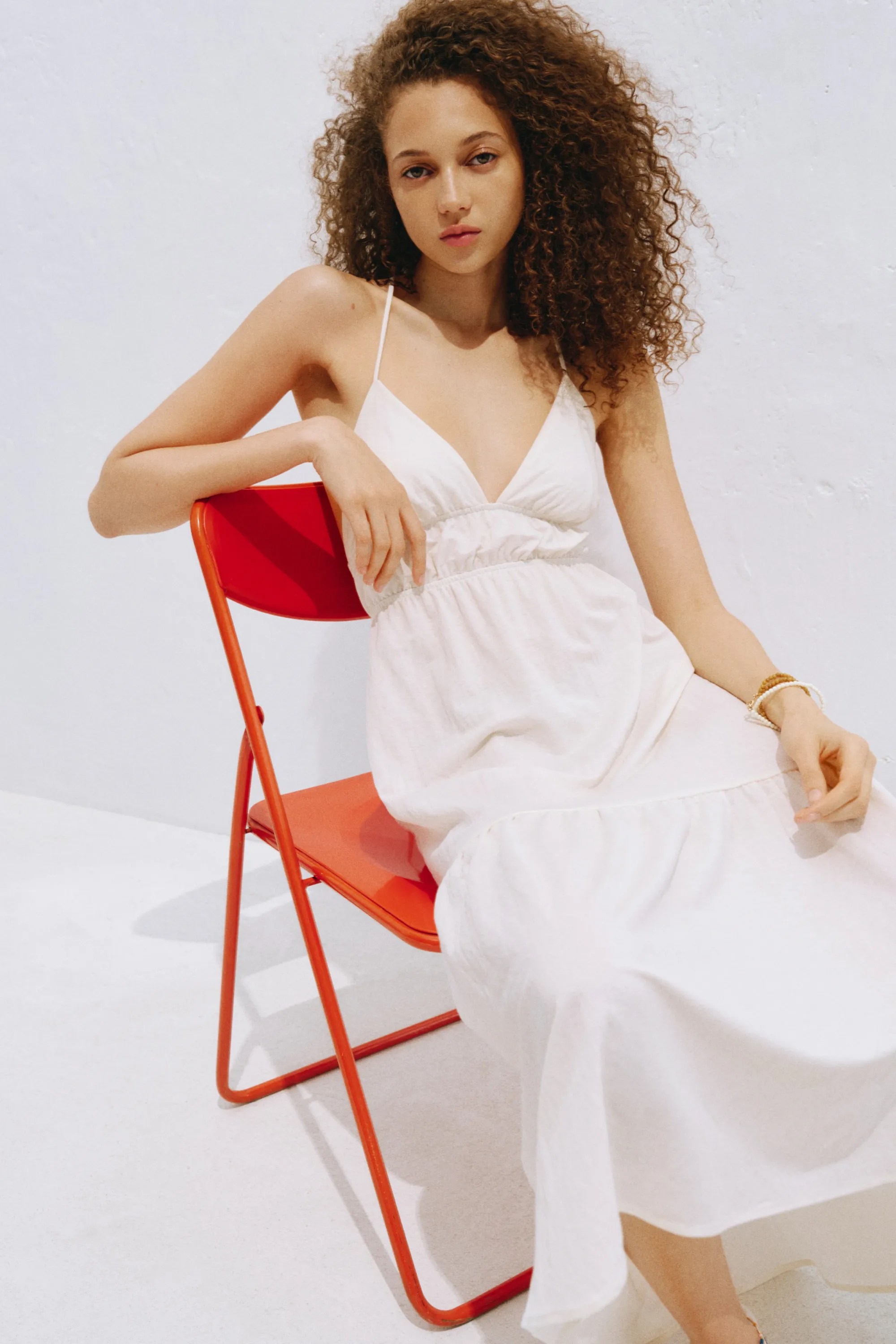 Robe à étages à nouer dans le dos - Crème