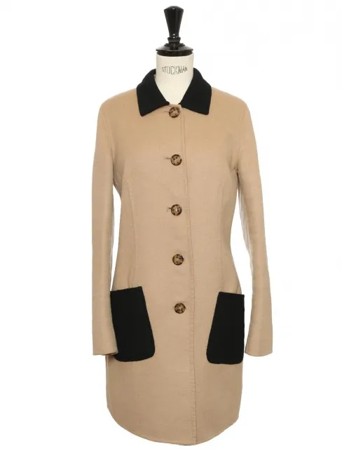 Manteau en 60% laine marron camel poches noires Taille 36