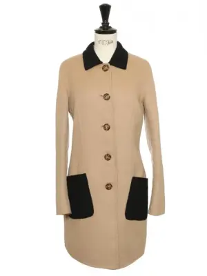 Manteau en 60% laine marron camel poches noires Taille 36 — photo 1
