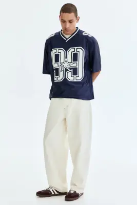 T-shirt Loose Fit en mesh imprimé - Bleu foncé/99 — photo 1