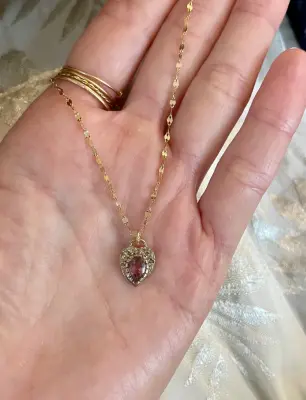 Nouveau ! ROOM SERVICE JEWELRY Collier Baby Coeur Tourmaline Rose Diamants