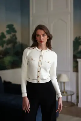 Lillianna Short Cardigan - Cream with beige — photo 1