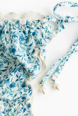 Bas de maillot Tanga à nouer - Bleu/fleuri — photo 3