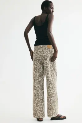 Wide Regular Waist Jeans - Beige clair/imprimé léopard — photo 3