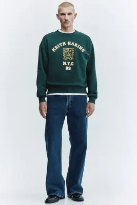 Sweat imprimé Oversized Fit - Vert/Keith Haring — photo 2