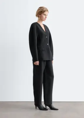 Collarless Sculpted Blazer - Noir — photo 3