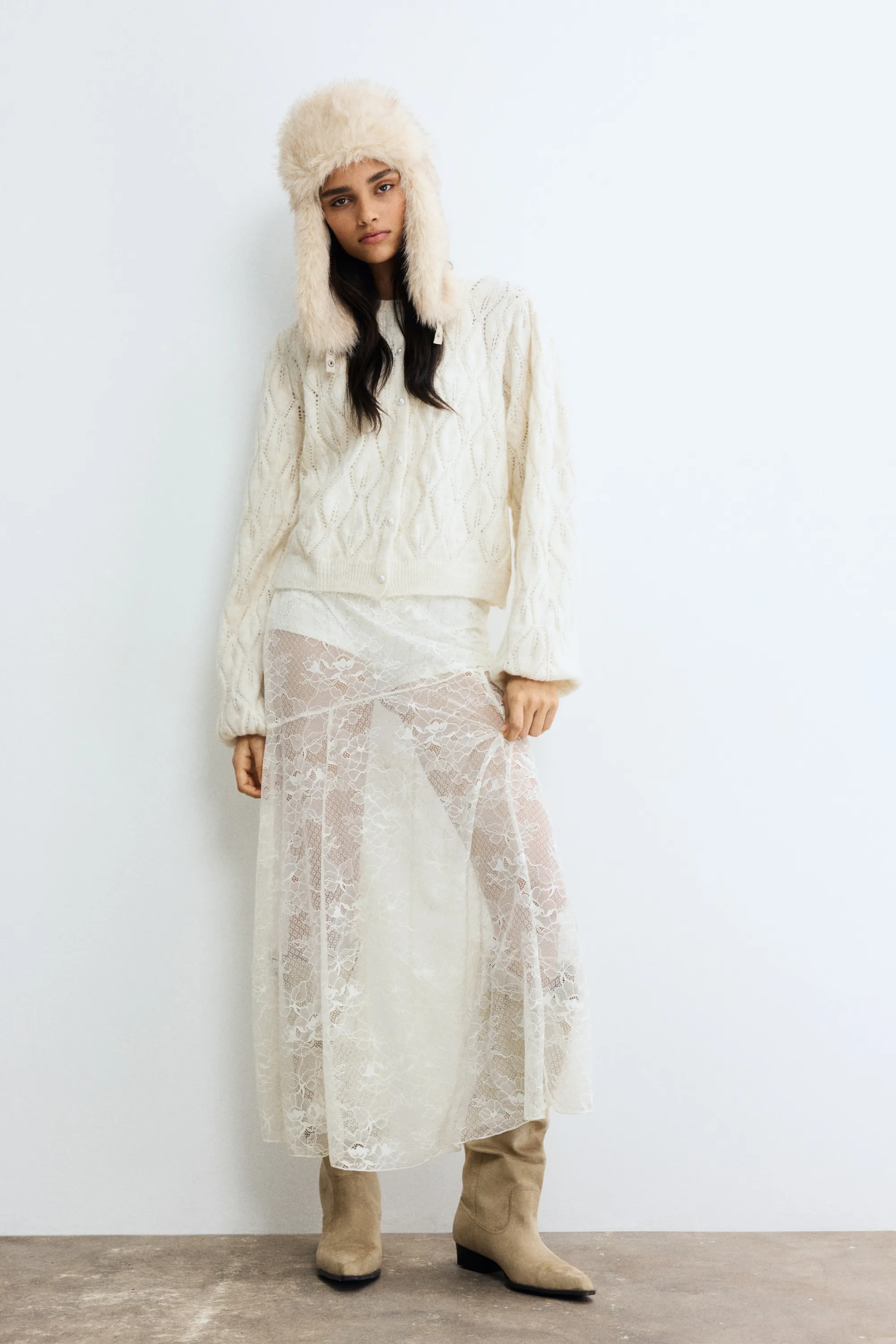 Gilet en maille pointelle - Beige clair